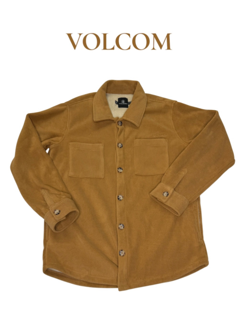 Volcom Men's Tan Cozy Corduroy Fleece Lined Shacket Button-Up Shirt Medium